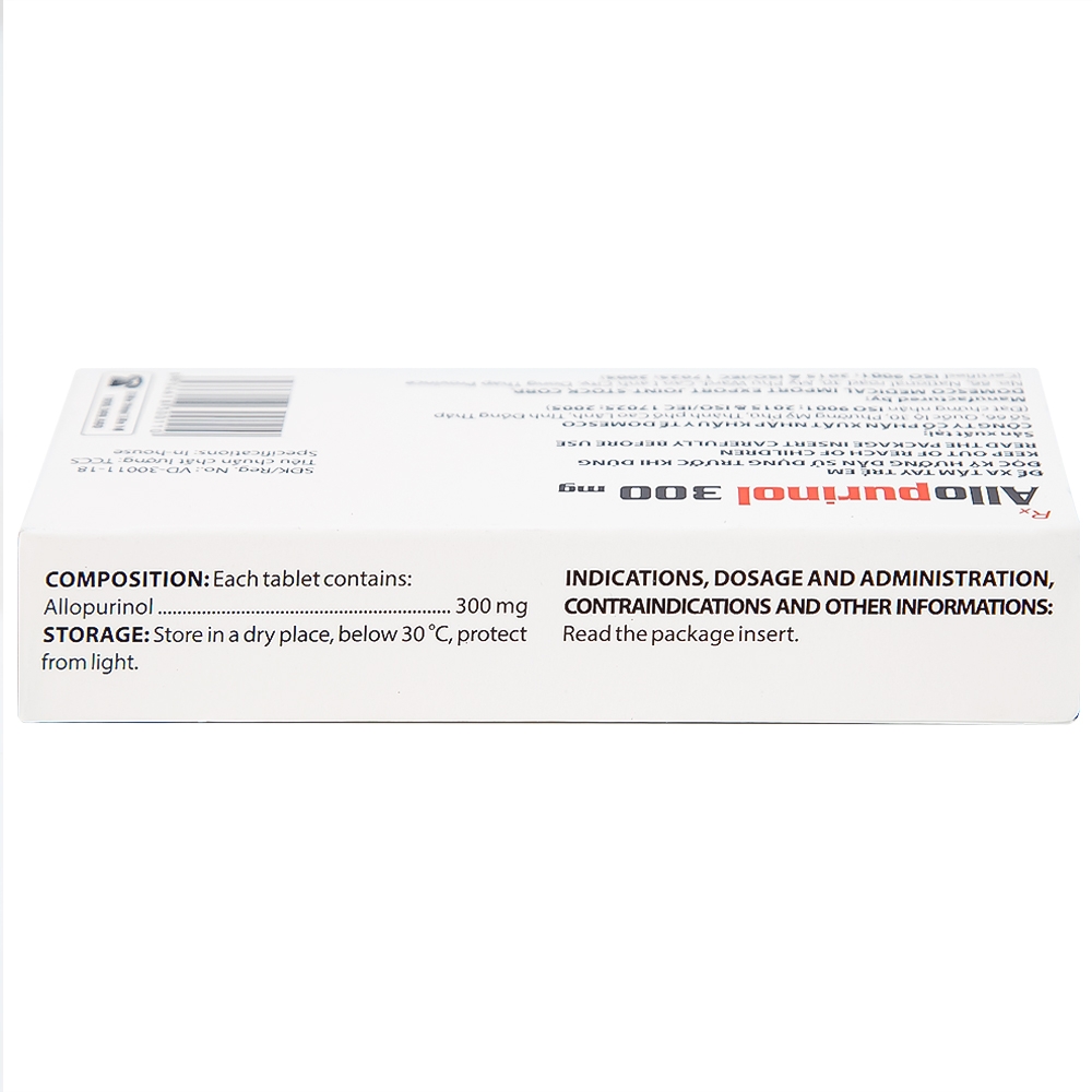 Hình ảnh Thuốc Allopurinol 300mg Domesco điều trị tăng acid uric máu, sỏi thận (2 vỉ x 10 viên)