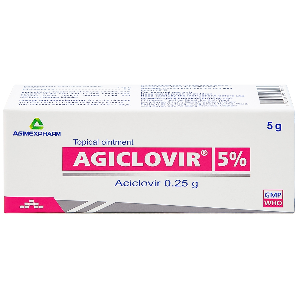 Hình ảnh Thuốc mỡ bôi da Agiclovir 5% Agimexpharm điều trị nhiễm Herpes simplex, Herpes zoster, Herpes sinh dục (5g)