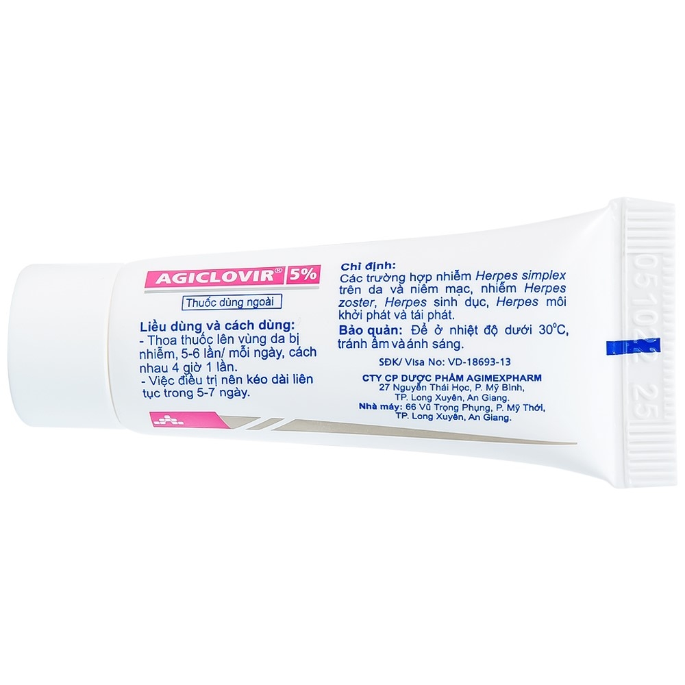 Hình ảnh Thuốc mỡ bôi da Agiclovir 5% Agimexpharm điều trị nhiễm Herpes simplex, Herpes zoster, Herpes sinh dục (5g)