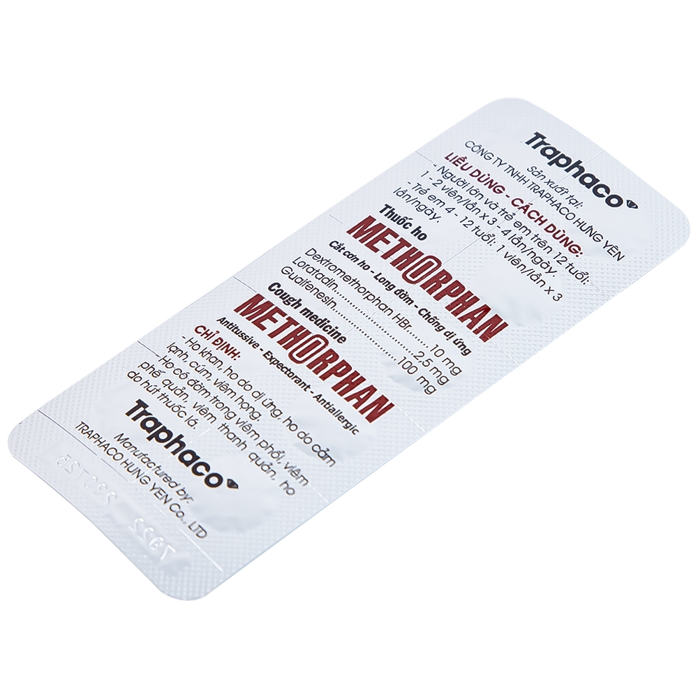 Hình ảnh Thuốc ho Methorphan Traphaco cắt cơn ho, điều trị long đờm, chống dị ứng (2 vỉ x 10 viên)