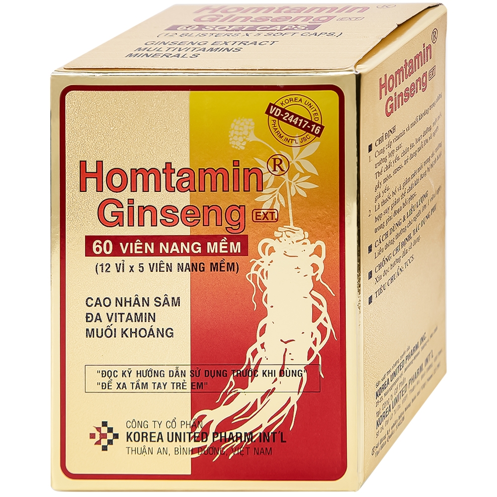 Hình ảnh Thuốc Homtamin Ginseng Korea United cung cấp vitamin và muối khoáng (12 vỉ x 5 viên)