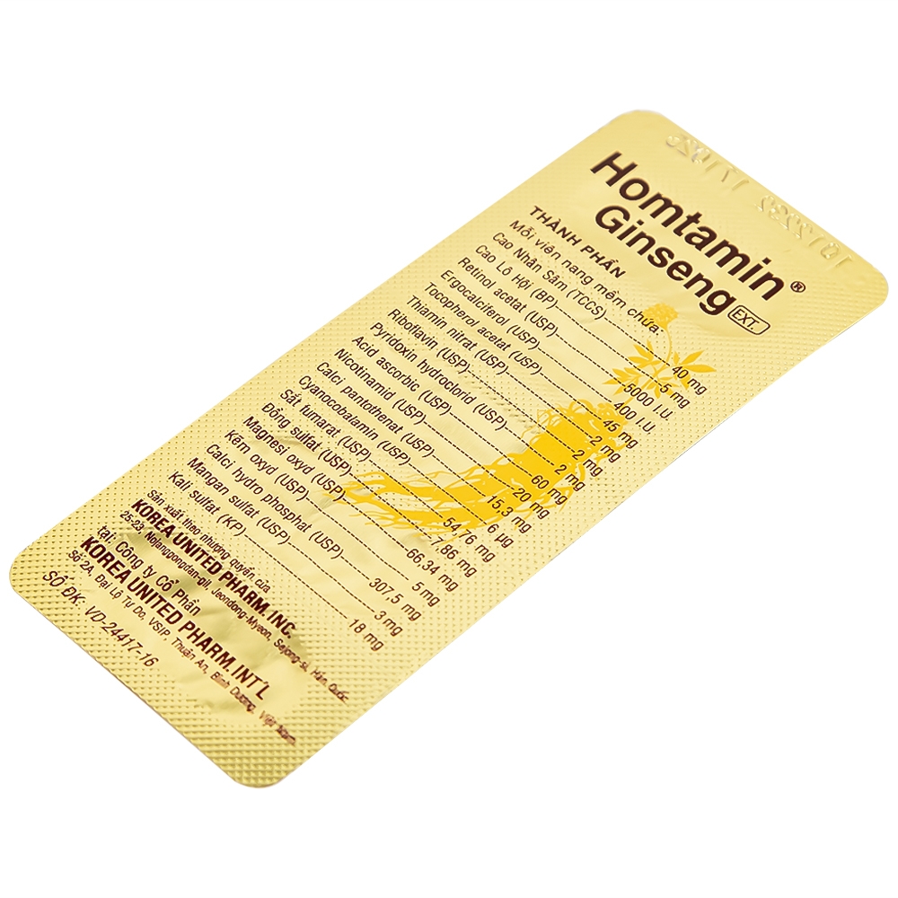 Hình ảnh Thuốc Homtamin Ginseng Korea United cung cấp vitamin và muối khoáng (12 vỉ x 5 viên)