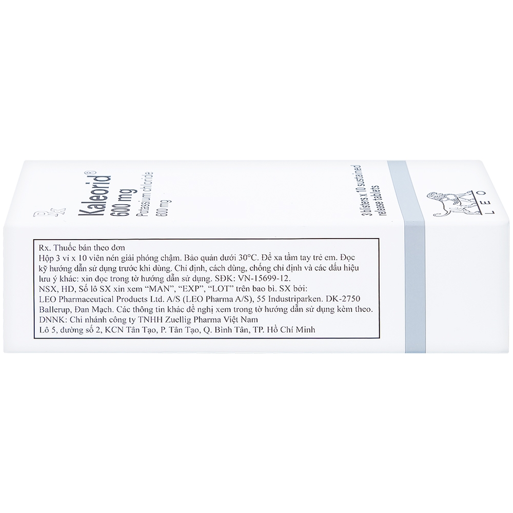 Hình ảnh Viên nén Kaleorid 600mg LEO phòng ngừa và điều trị giảm kali huyết (3 vỉ x 10 viên)