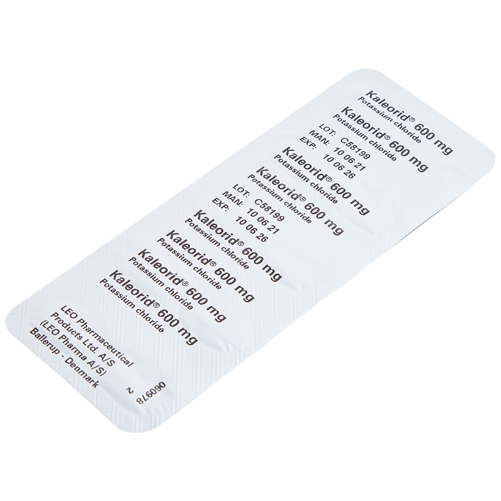 Hình ảnh Viên nén Kaleorid 600mg LEO phòng ngừa và điều trị giảm kali huyết (3 vỉ x 10 viên)