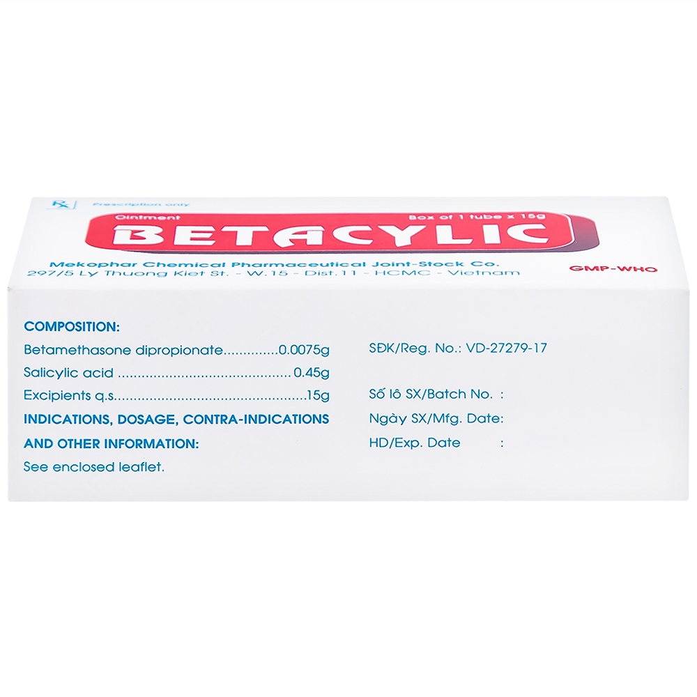 Hình ảnh Thuốc mỡ bôi da Betacylic Mekophar điều trị bệnh vẩy nến, vảy da dầu (15g)