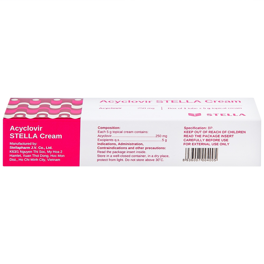 Hình ảnh Kem bôi da Acyclovir Stella Cream (5g) điều trị nhiễm virus Herpes simplex