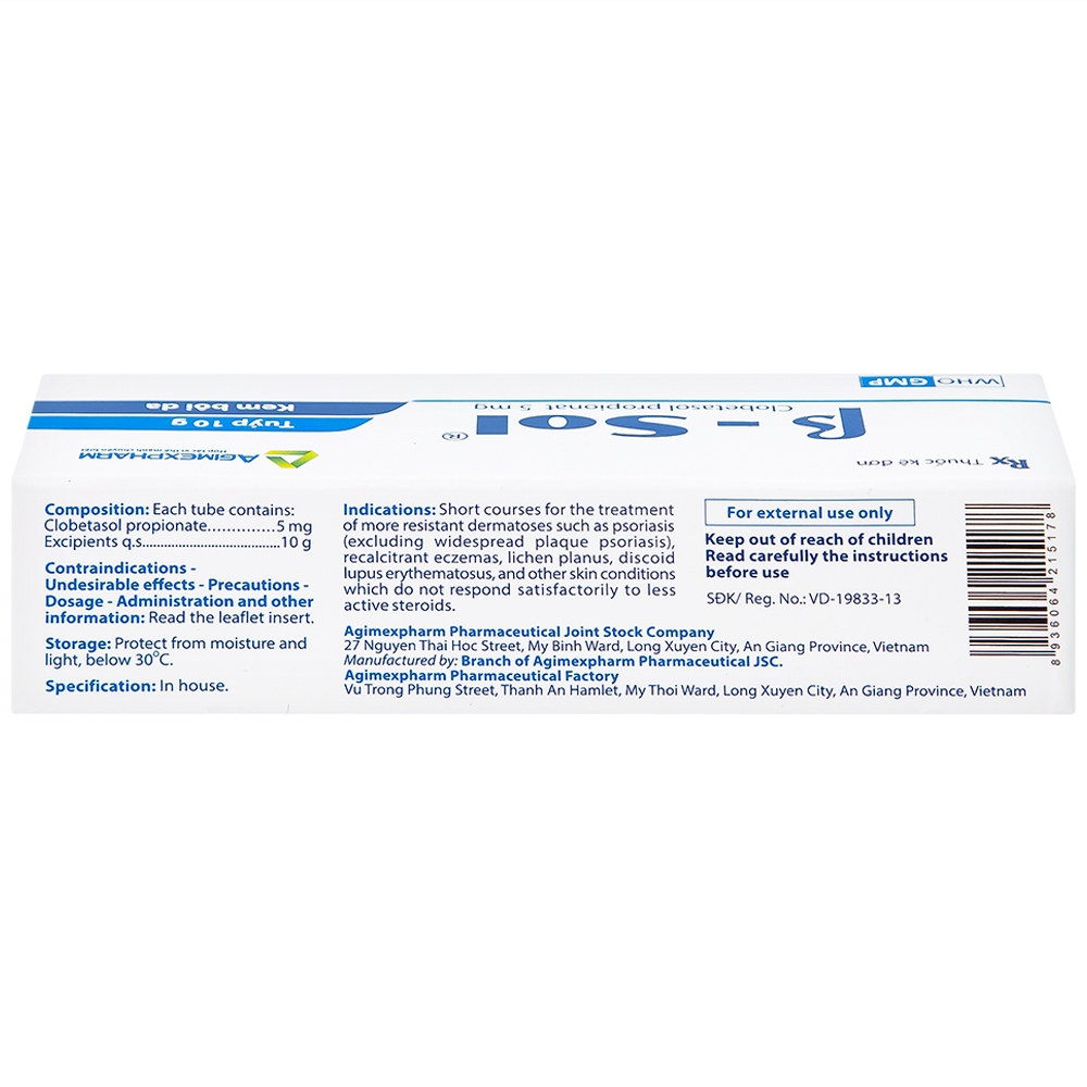 Hình ảnh Kem bôi da B- Sol Agimexpharm điều trị vảy nến, chàm (10g)