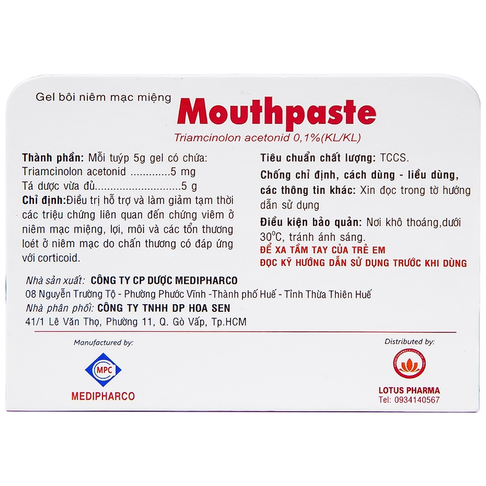 Hình ảnh Gel bôi niêm mạc miệng Mouthpaste Medipharco giảm viêm, tổn thương (5g)