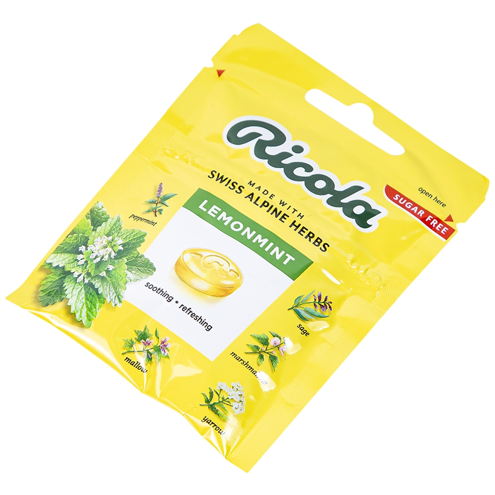 Hình ảnh Kẹo ngậm không đường Ricola Lemon Mint thông cổ, mát họng, làm dịu cơn ho (17.5g)