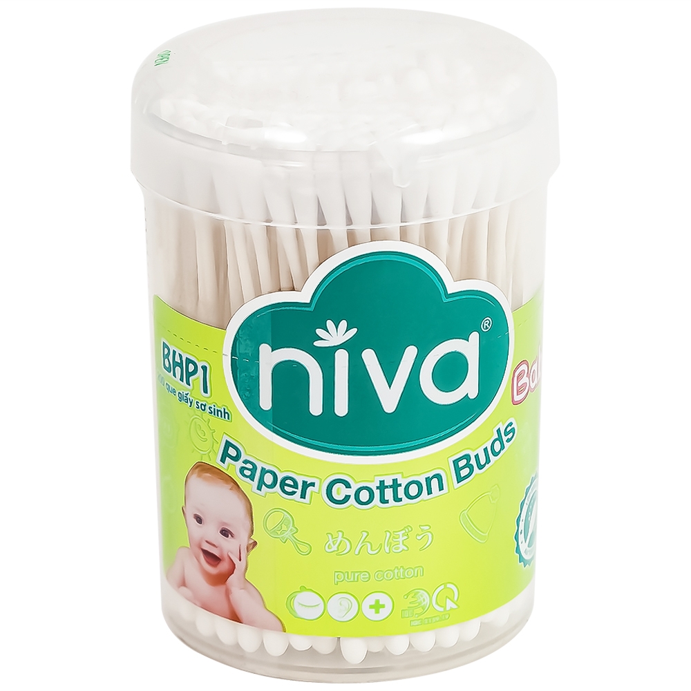 Hình ảnh Tăm bông sơ sinh Niva BHP1 thân giấy 2 đầu tròn vệ sinh tai, mũi, vệ sinh cá nhân (200 que)