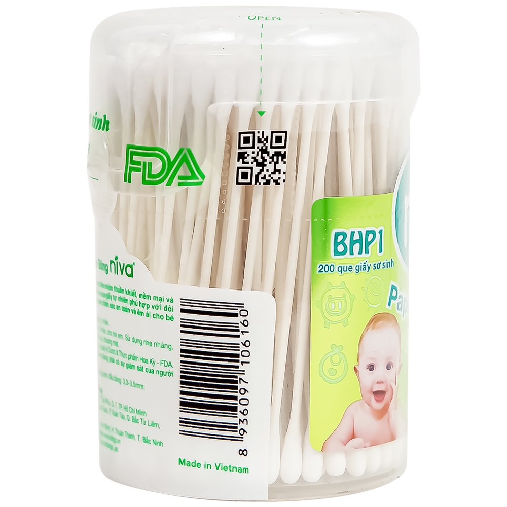 Hình ảnh Tăm bông sơ sinh Niva BHP1 thân giấy 2 đầu tròn vệ sinh tai, mũi, vệ sinh cá nhân (200 que)