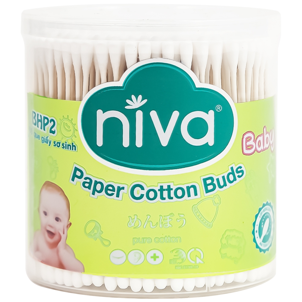 Hình ảnh Tăm bông sơ sinh Niva BHP2 2 đầu tròn vệ sinh tai, mũi, vệ sinh cá nhân (400 que) 