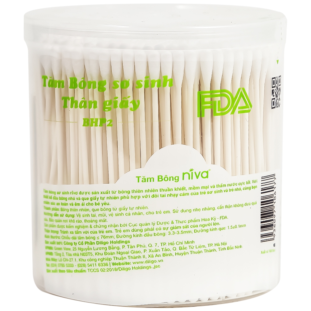 Hình ảnh Tăm bông sơ sinh Niva BHP2 2 đầu tròn vệ sinh tai, mũi, vệ sinh cá nhân (400 que)