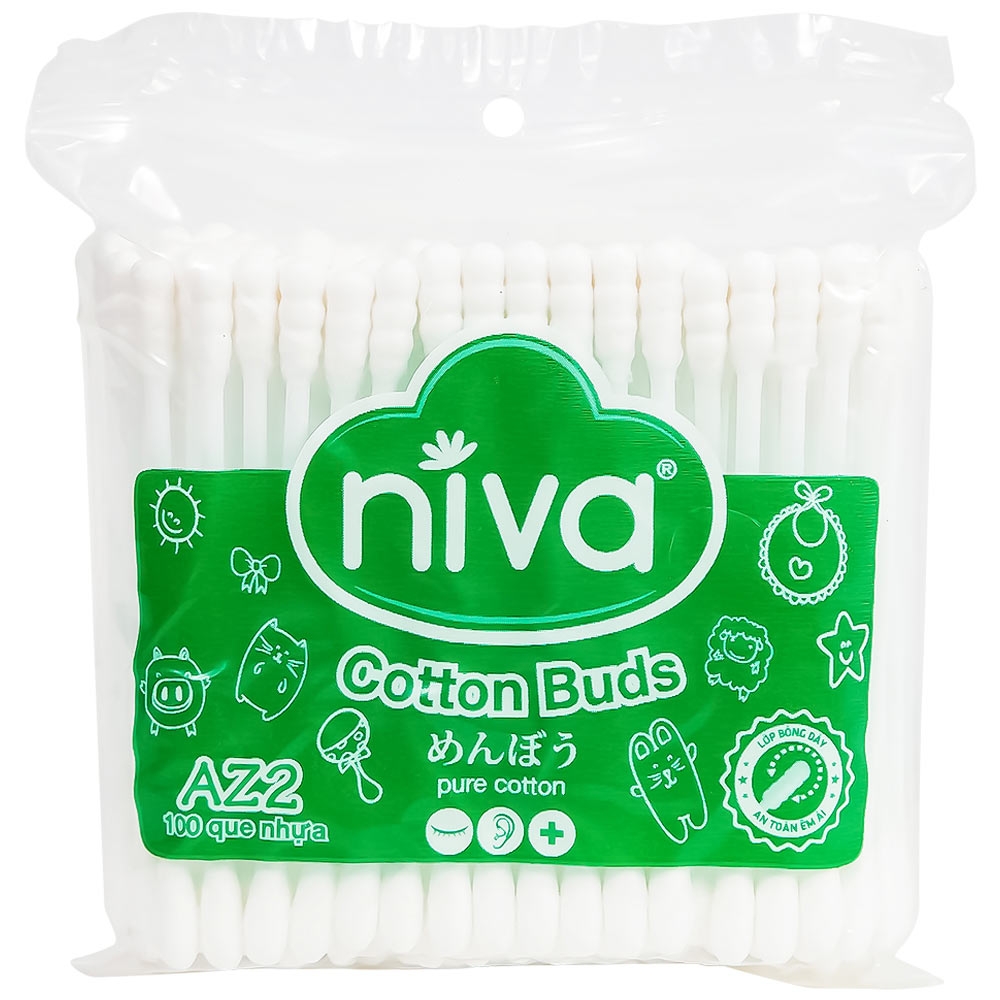 Hình ảnh Tăm bông Niva AZ2 túi zipper 1 đầu tròn 1 đầu xoắn hỗ trợ vệ sinh tai, mũi, vết thương (100 que)