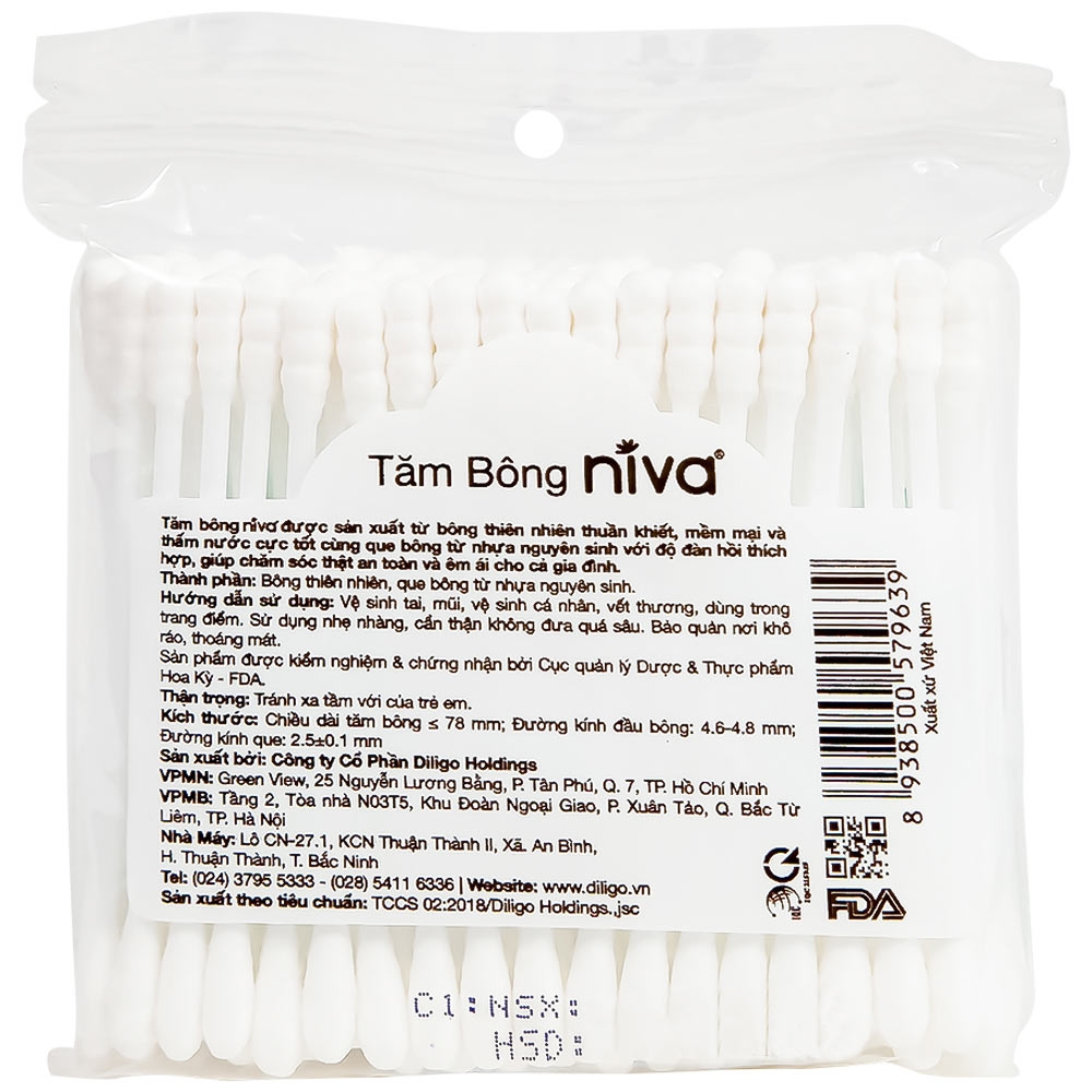 Hình ảnh Tăm bông Niva AZ2 túi zipper 1 đầu tròn 1 đầu xoắn hỗ trợ vệ sinh tai, mũi, vết thương (100 que)