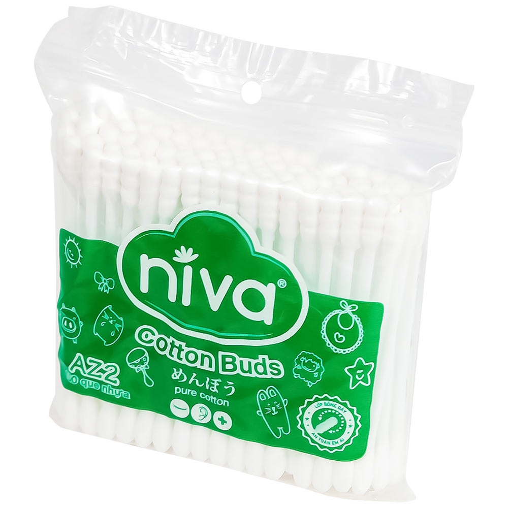 Hình ảnh Tăm bông Niva AZ2 túi zipper 1 đầu tròn 1 đầu xoắn hỗ trợ vệ sinh tai, mũi, vết thương (100 que)