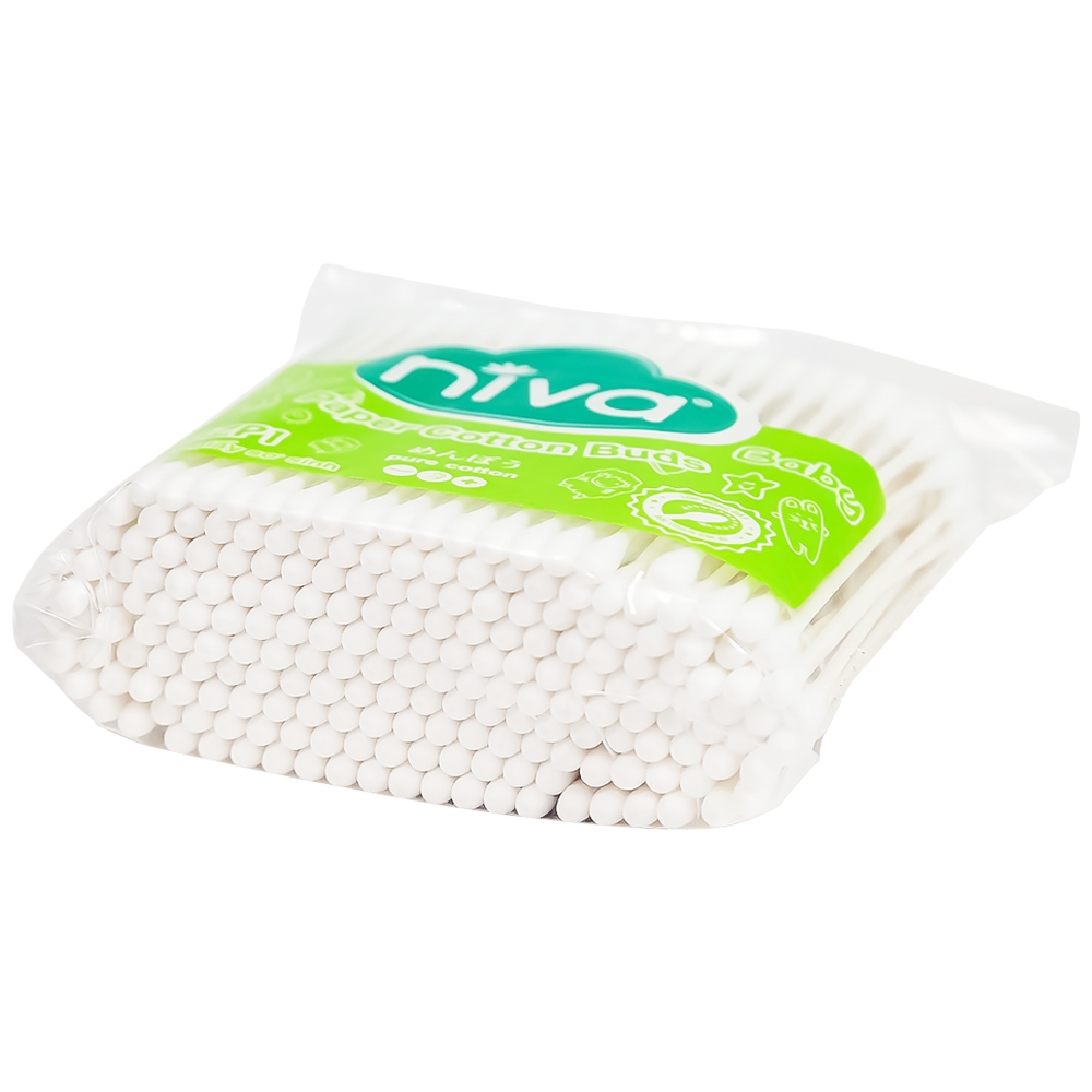 Hình ảnh Tăm bông thân giấy Niva Baby BZP1 2 đầu tròn túi Zip vệ sinh tai, mũi, vệ sinh cá nhân cho trẻ em (200 que)