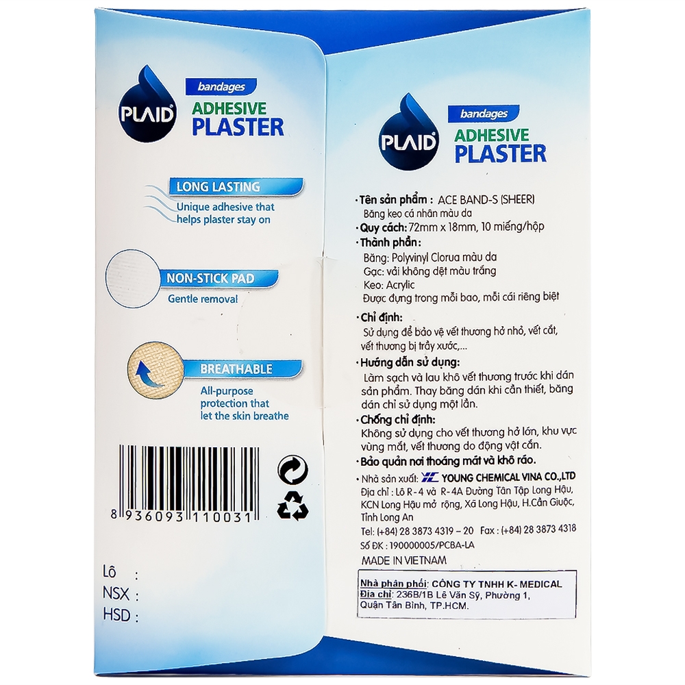 Hình ảnh Băng keo cá nhân màu da Ace Band-S (Sheer) 72mm x 18mm Young Chemical bảo vệ vết thương hở (10 miếng)