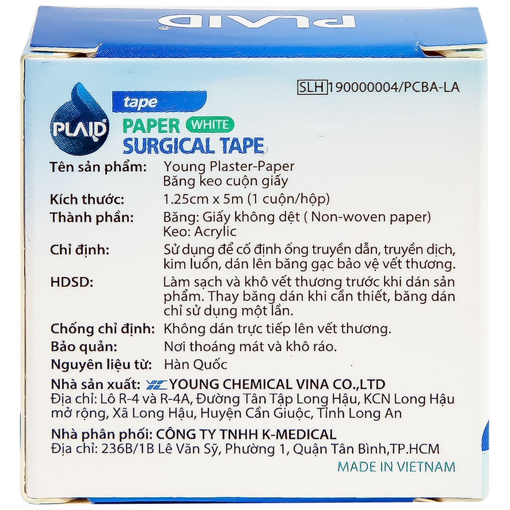 Hình ảnh Băng keo cuộn giấy Young Plaster-Paper 1.25cm x 5m Young Chemical cố định ống truyền dẫn, dán lên gạc cố định vết thương (1 cuộn)