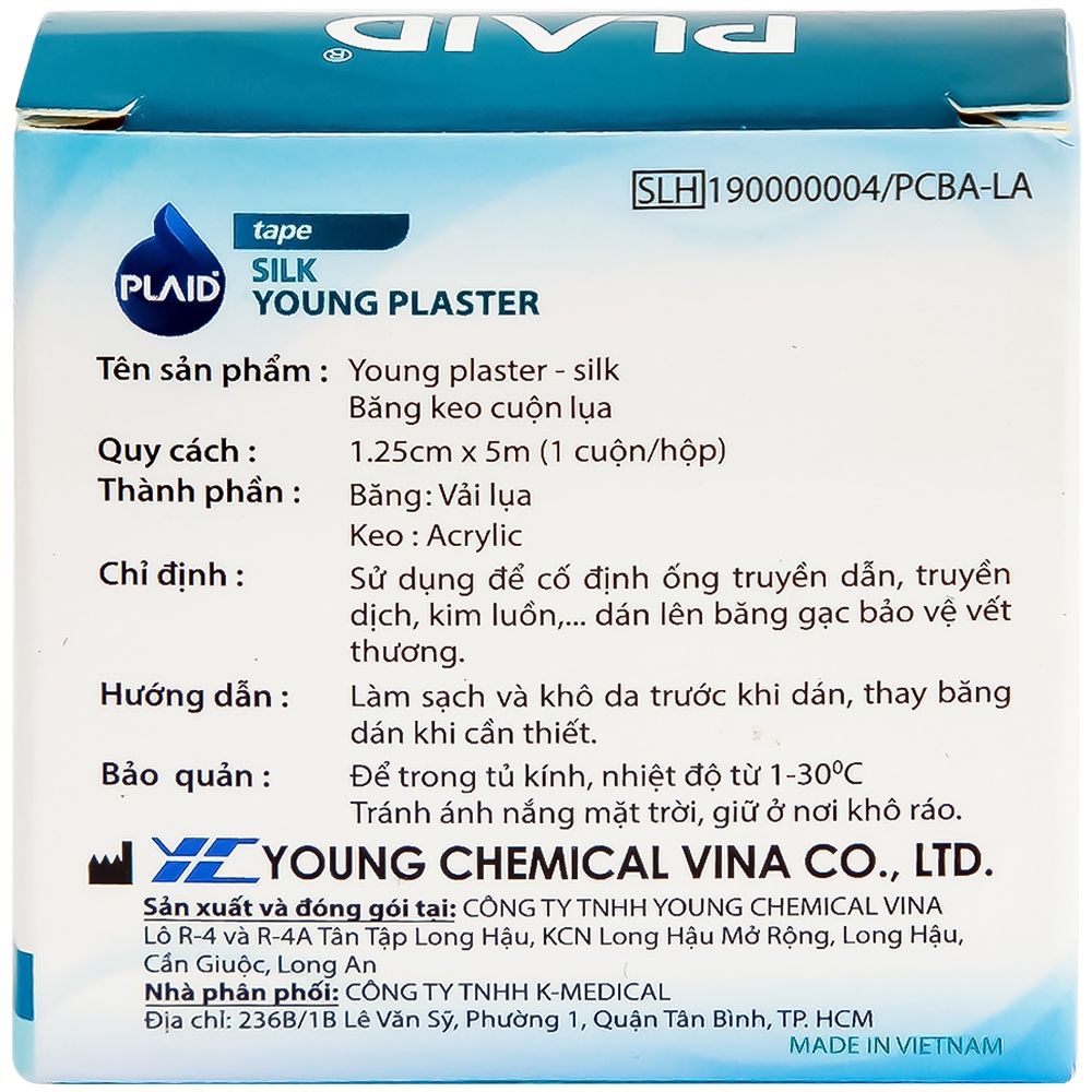 Hình ảnh Băng keo cuộn lụa Young Plaster-Silk 1.25cm x 5m Young Chemical cố định ống truyền dẫn, dán lên gạc cố định vết thương (1 cuộn)