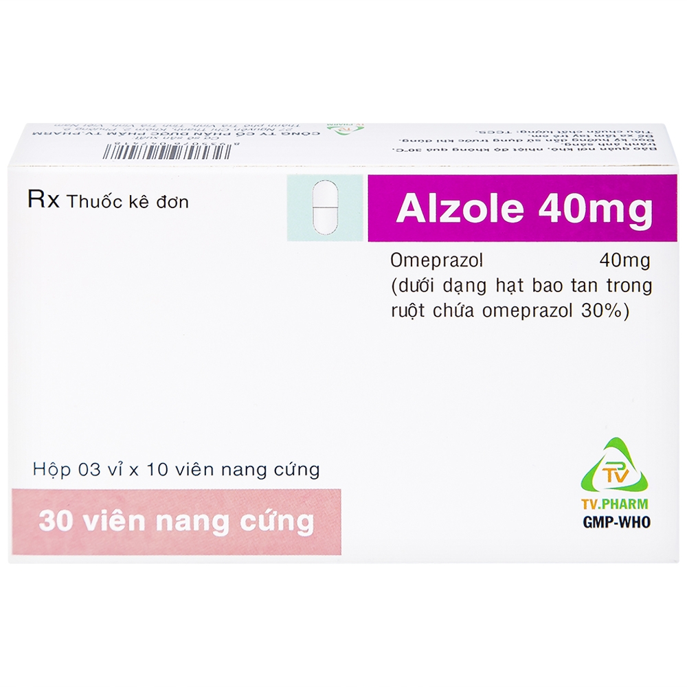 Hình ảnh Thuốc Alzole 40mg TV.Pharm điều trị viêm thực quản, viêm loét dạ dày, tá tràng (3 vỉ x 10 viên)