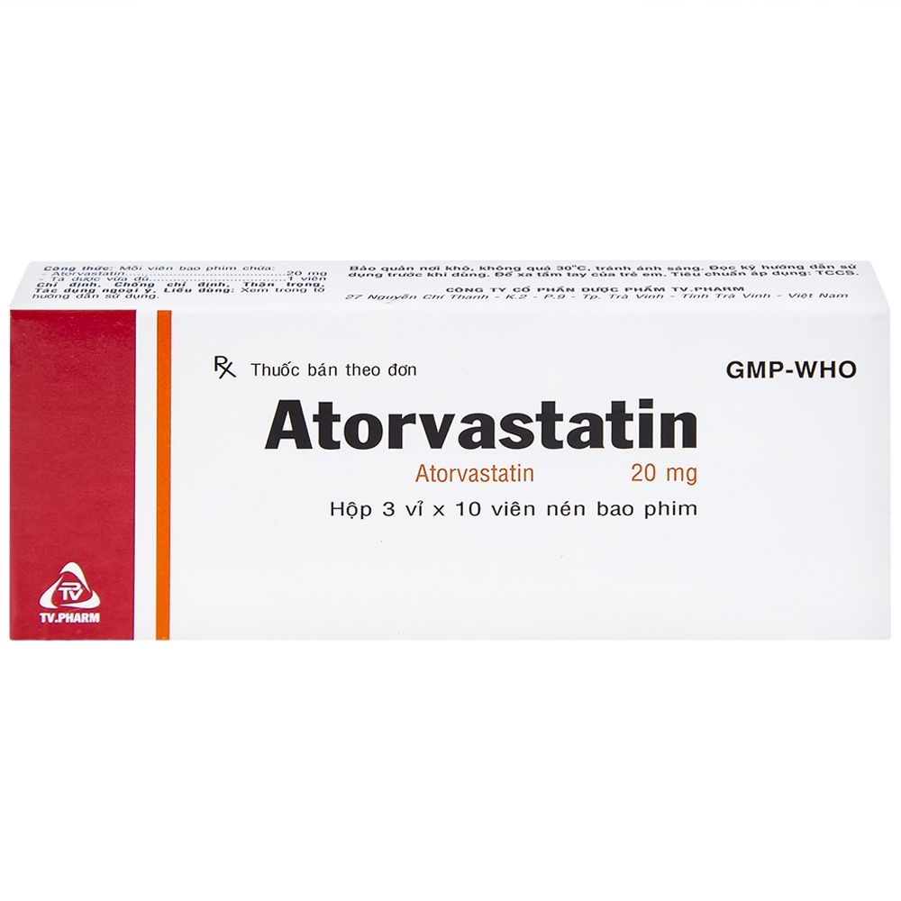 Hình ảnh Thuốc Atorvastatin 20mg TV.Pharm điều trị tăng cholesterol máu, dự phòng tiên phát biến cố mạch vành (3 vỉ x 10 viên)