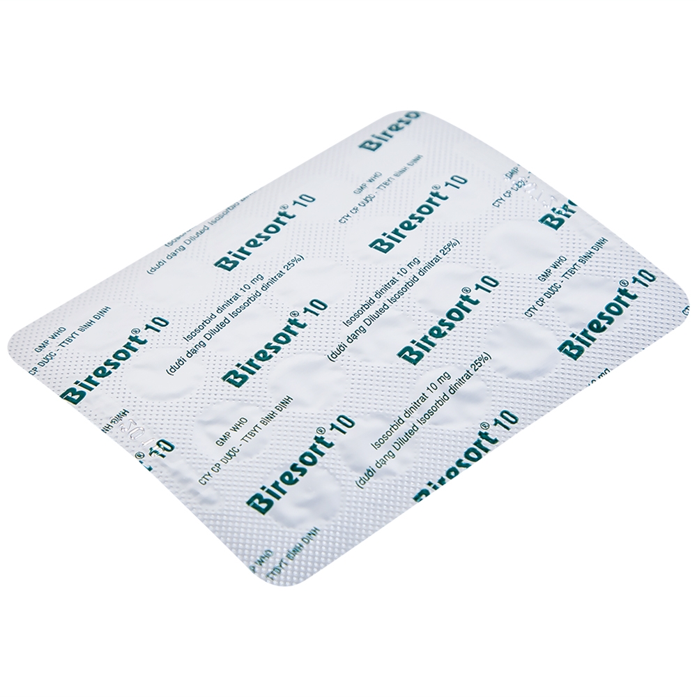 Hình ảnh Thuốc Biresort 10 Bidiphar phòng và điều trị cơn đau thắt ngực, suy tim sung huyết (3 vỉ x 20 viên)