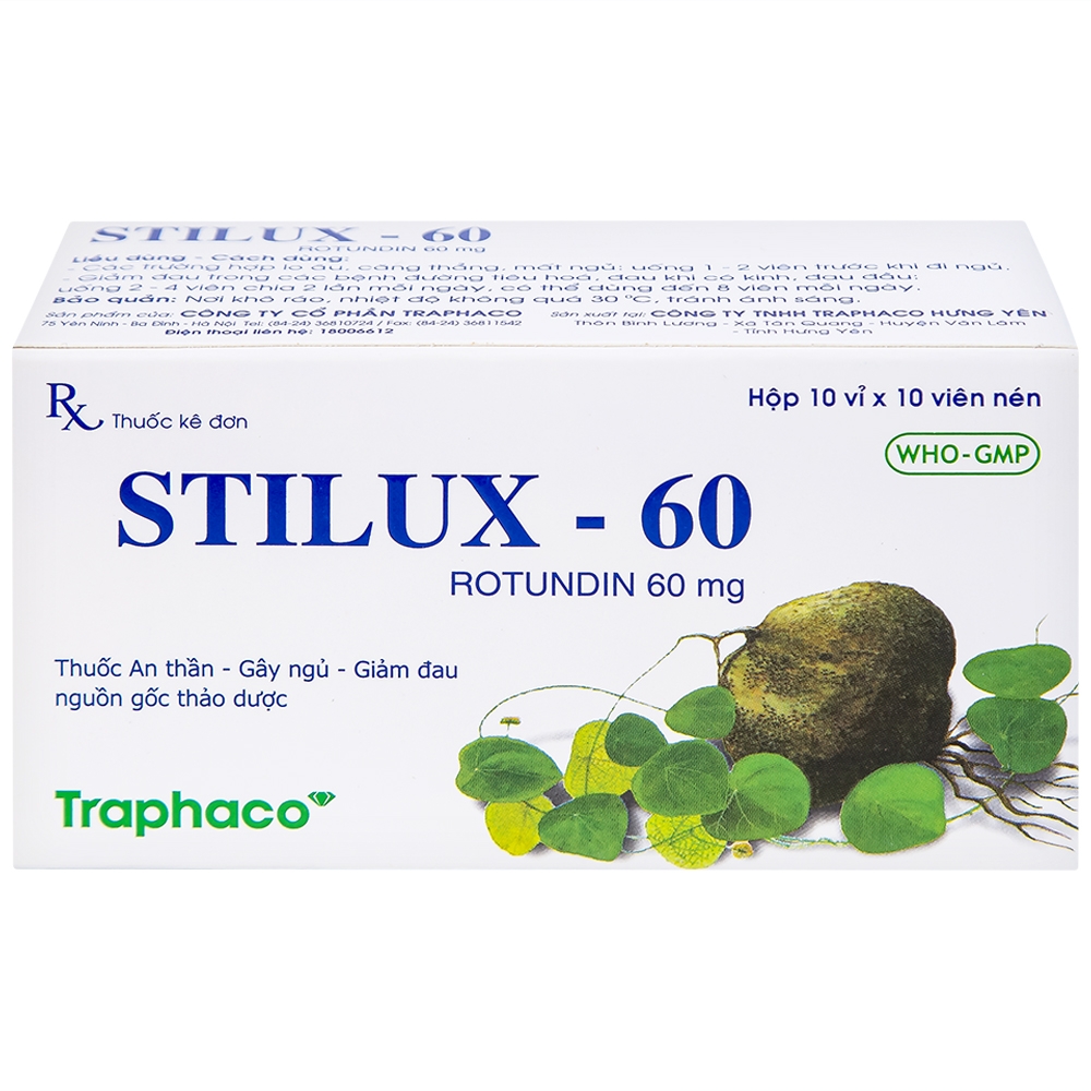 Hình ảnh Thuốc Stilux-60 Traphaco dùng lo âu, căng thẳng, mất ngủ (10 vỉ x 10 viên) 