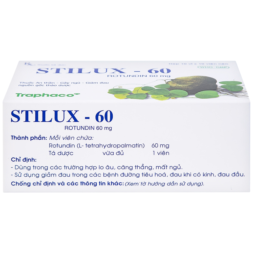 Hình ảnh Thuốc Stilux-60 Traphaco dùng lo âu, căng thẳng, mất ngủ (10 vỉ x 10 viên) 