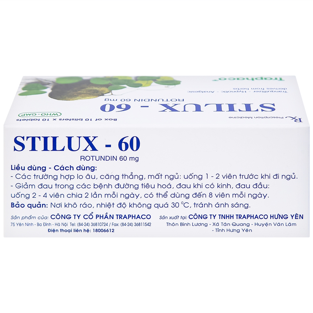 Hình ảnh Thuốc Stilux-60 Traphaco dùng lo âu, căng thẳng, mất ngủ (10 vỉ x 10 viên) 