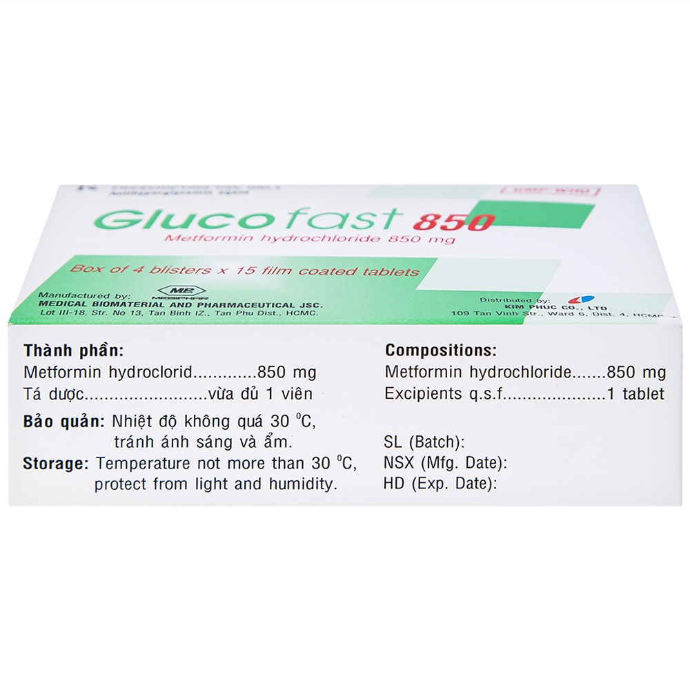 Hình ảnh Thuốc Glucofast 850 Mebiphar điều trị tiểu đường típ 2 (4 vỉ x 15 viên)