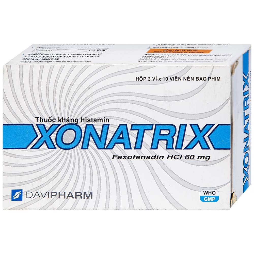 Hình ảnh Thuốc Xonatrix 60mg DaviPharm điều trị triệu chứng viêm mũi dị ứng theo mùa (3 vỉ x 10 viên) 