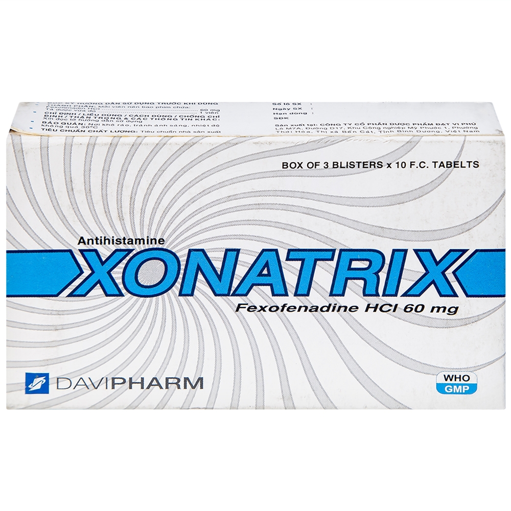 Hình ảnh Thuốc Xonatrix 60mg DaviPharm điều trị triệu chứng viêm mũi dị ứng theo mùa (3 vỉ x 10 viên) 
