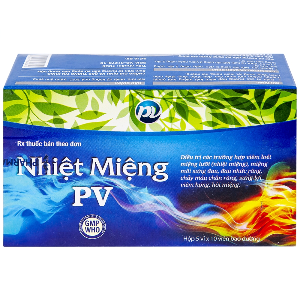 Hình ảnh Thuốc Nhiệt Miệng PV điều trị viêm loét miệng, lưỡi và miệng môi sưng đau (5 vỉ x 10 viên)