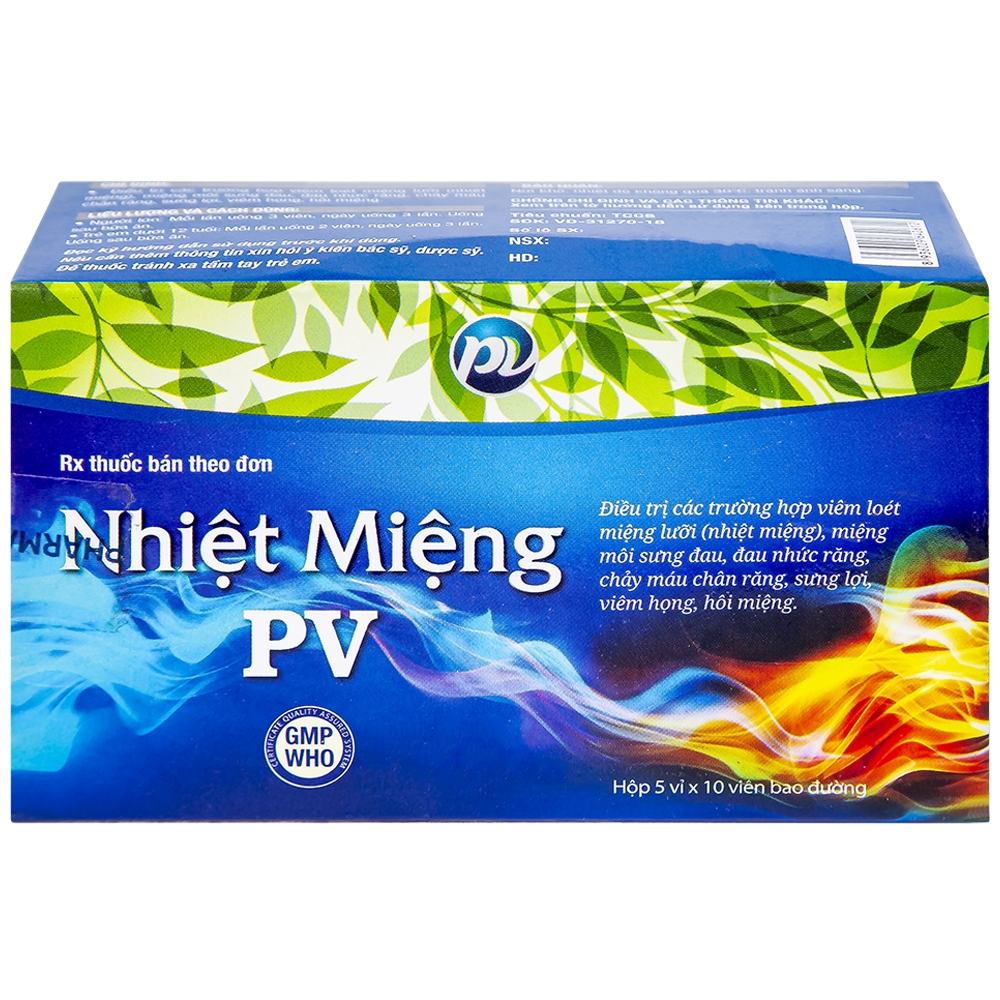 Hình ảnh Thuốc Nhiệt Miệng PV điều trị viêm loét miệng, lưỡi và miệng môi sưng đau (5 vỉ x 10 viên)