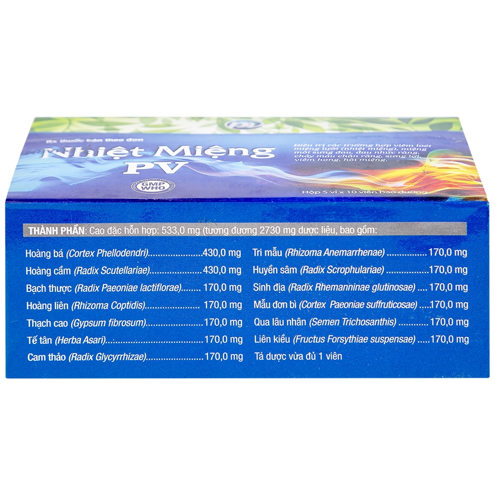 Hình ảnh Thuốc Nhiệt Miệng PV điều trị viêm loét miệng, lưỡi và miệng môi sưng đau (5 vỉ x 10 viên)