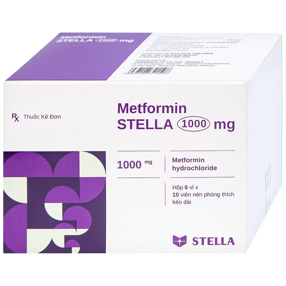 Hình ảnh Thuốc Metformin Stella 1000mg điều trị đái tháo đường típ 2 (6 vỉ x 10 viên)