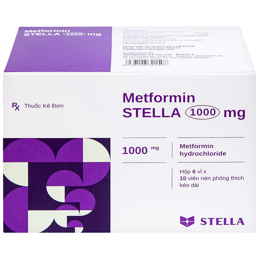 Hình ảnh Thuốc Metformin Stella 1000mg điều trị đái tháo đường típ 2 (6 vỉ x 10 viên)