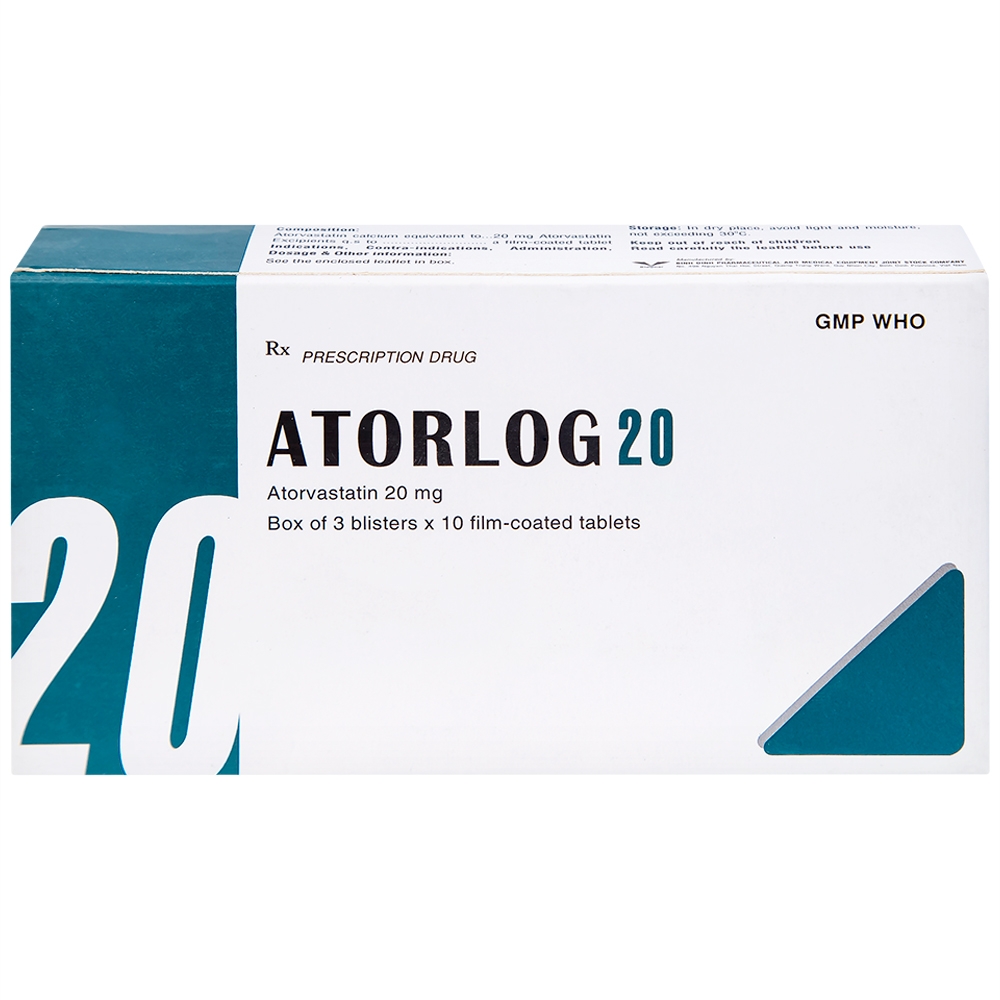 Hình ảnh Thuốc Atorlog 20mg Bidiphar điều trị tăng cholesterol toàn phần và LDL-cholesterol (3 vỉ x 10 viên)