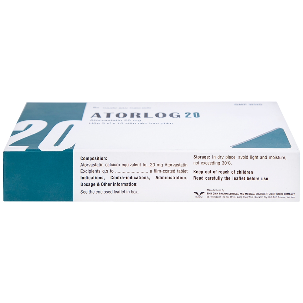 Hình ảnh Thuốc Atorlog 20mg Bidiphar điều trị tăng cholesterol toàn phần và LDL-cholesterol (3 vỉ x 10 viên)