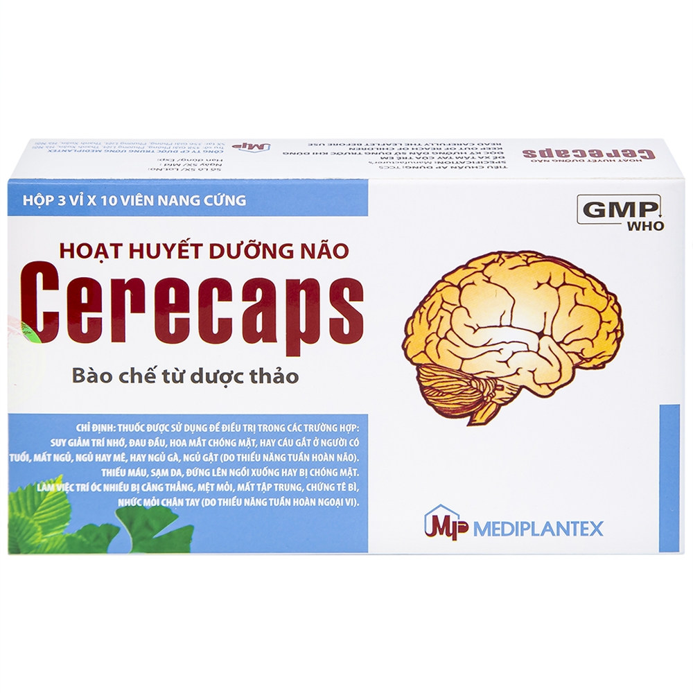 Hình ảnh Hoạt huyết dưỡng não Cerecaps Mediplantex điều trị suy giảm trí nhớ, đau đầu (3 vỉ x 10 viên)