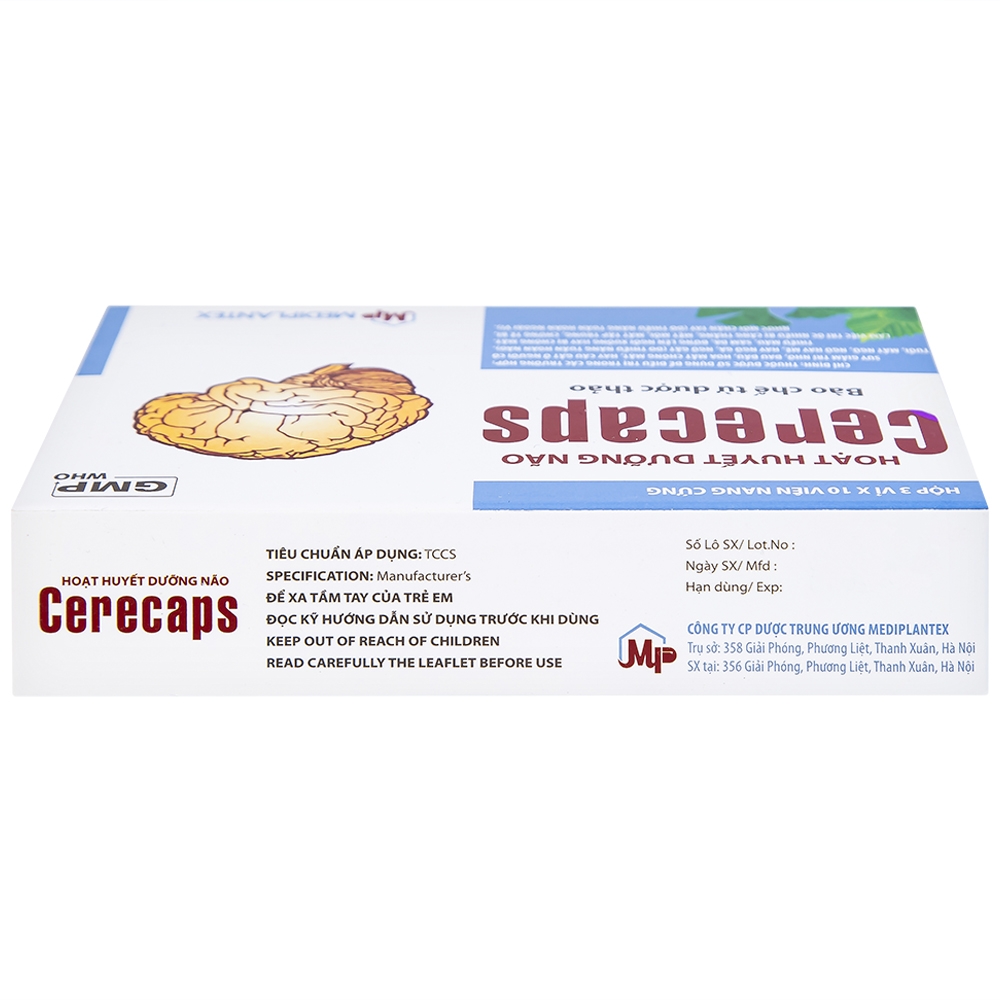 Hình ảnh Hoạt huyết dưỡng não Cerecaps Mediplantex điều trị suy giảm trí nhớ, đau đầu (3 vỉ x 10 viên)