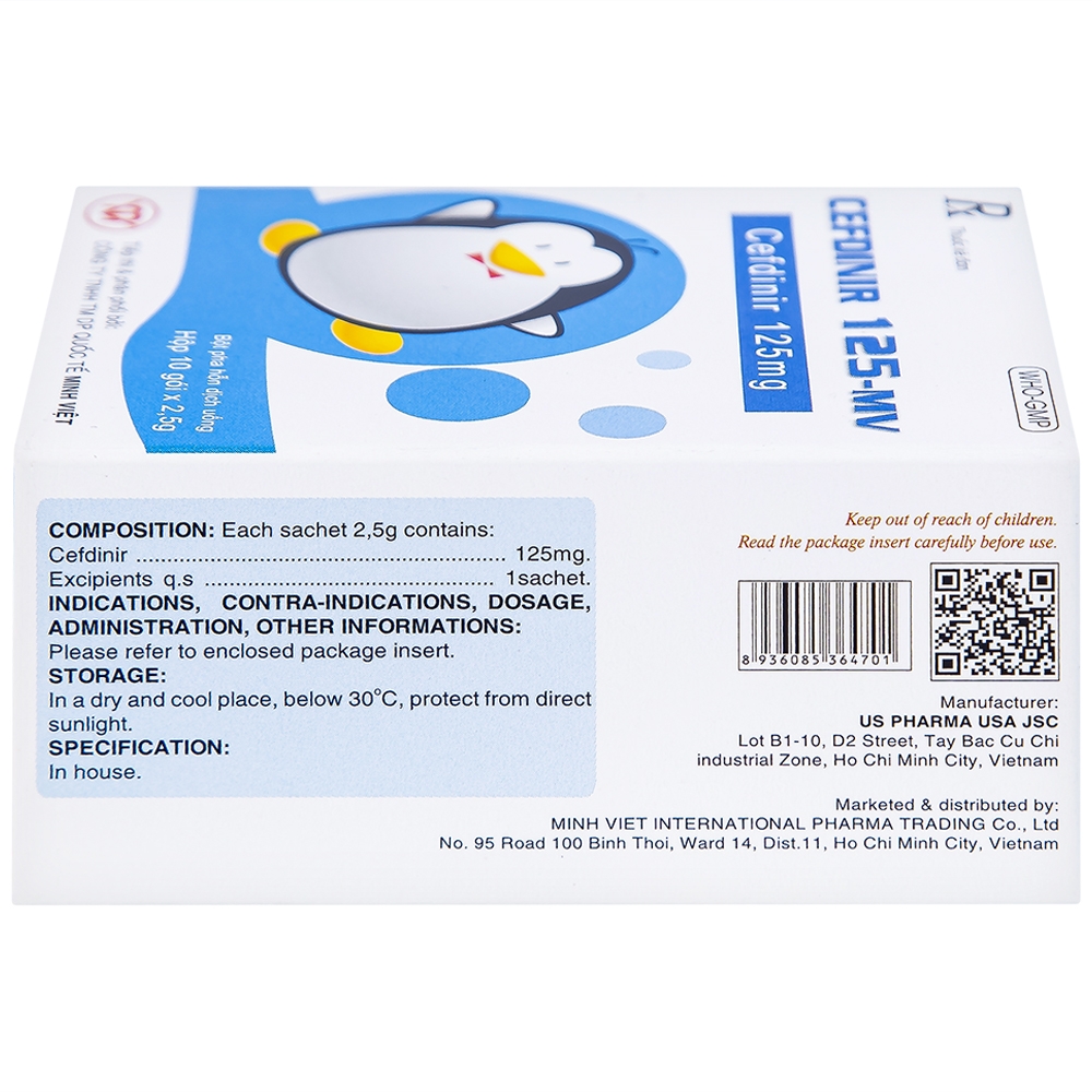 Hình ảnh Bột pha hỗn dịch uống Cefdinir 125 - MV USP điều trị nhiễm khuẩn (10 gói)