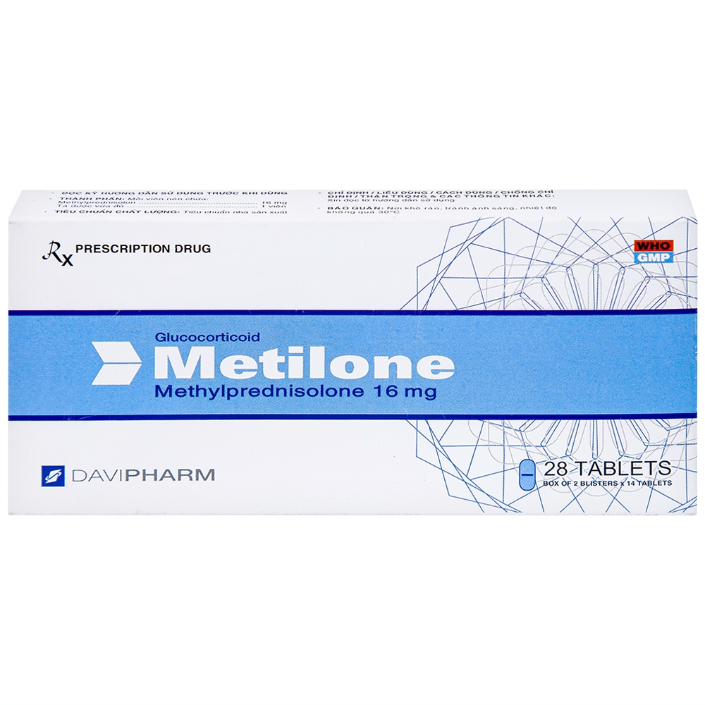 Hình ảnh Thuốc Metilone 16mg DaViPharm kháng viêm, rối loạn nội tiết, viêm khớp (2 vỉ x 14 viên)
