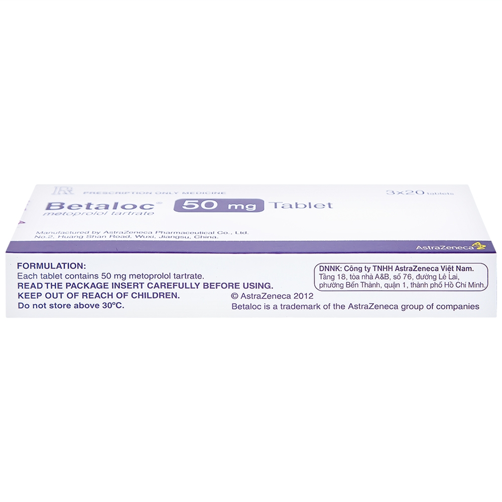 Hình ảnh Thuốc Betaloc 50mg AstraZeneca điều trị tăng huyết áp, dự phòng đau thắt ngực (3 vỉ x 20 viên) 