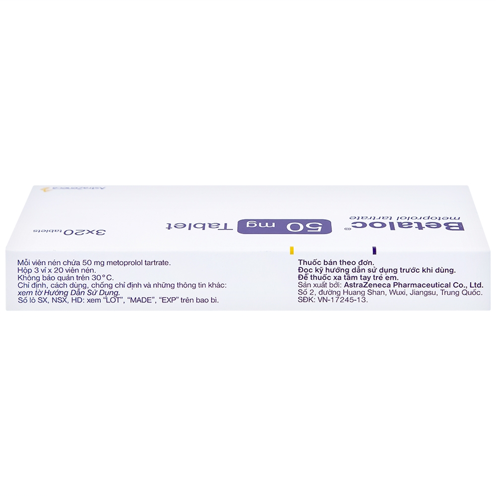 Hình ảnh Thuốc Betaloc 50mg AstraZeneca điều trị tăng huyết áp, dự phòng đau thắt ngực (3 vỉ x 20 viên) 