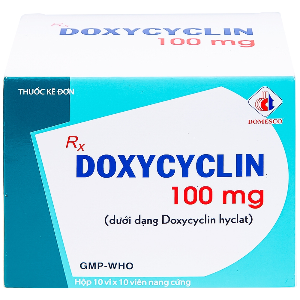 Hình ảnh Thuốc Doxycyclin 100mg Domesco điều trị nhiễm khuẩn (10 vỉ x 10 viên)
