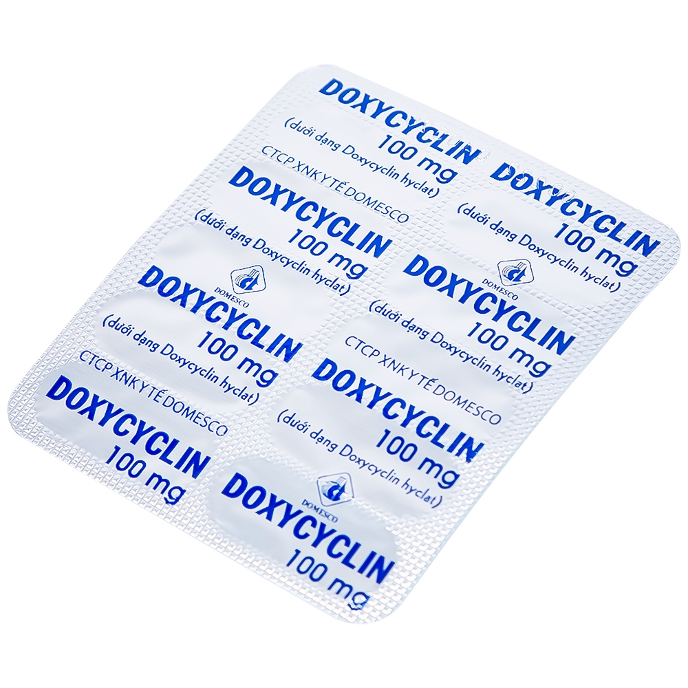 Hình ảnh Thuốc Doxycyclin 100mg Domesco điều trị nhiễm khuẩn (10 vỉ x 10 viên)