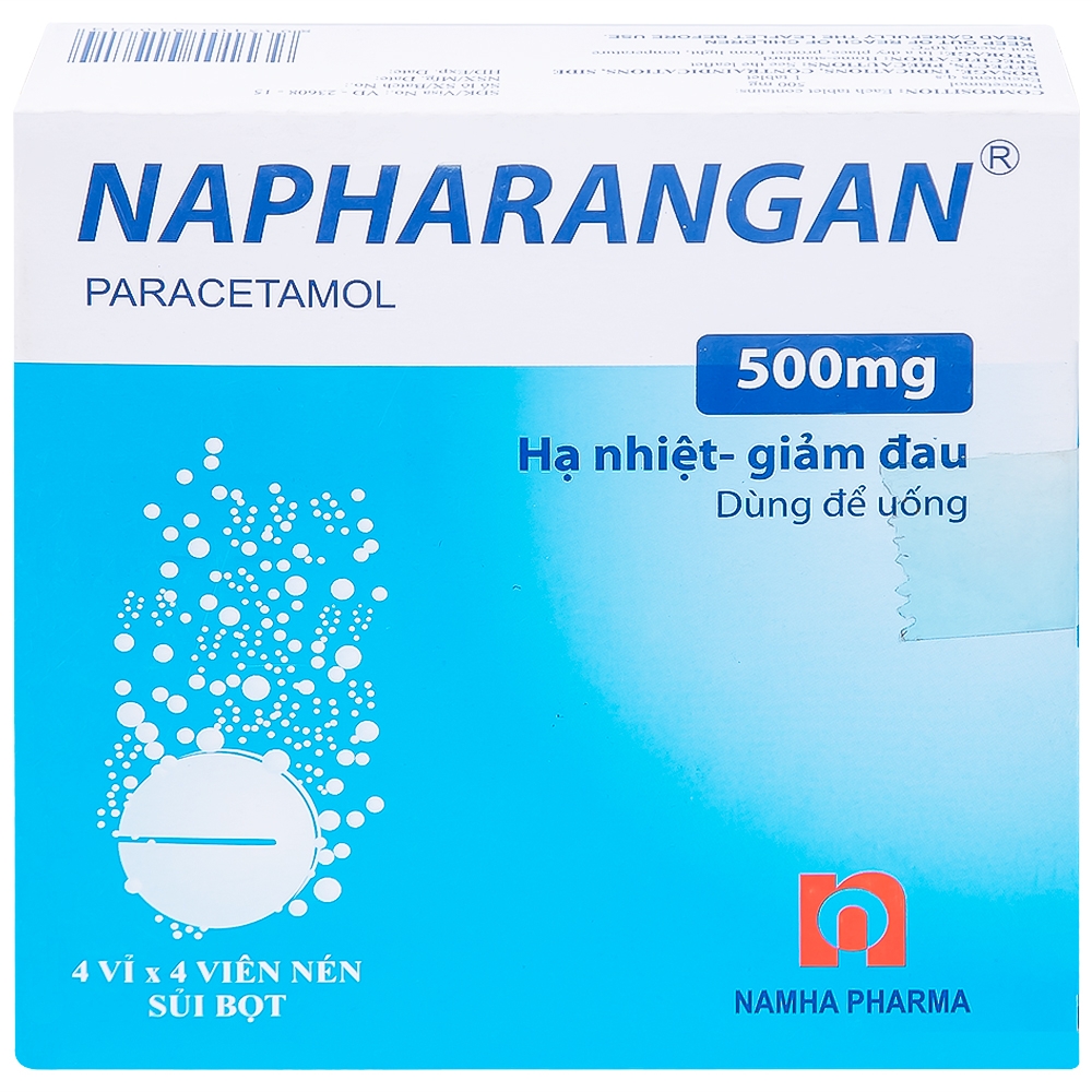 Hình ảnh Viên sủi Napharangan 500mg Nam Hà hạ nhiệt, giảm đau, điều trị sốt từ nhẹ đến vừa (4 vỉ x 4 viên) 