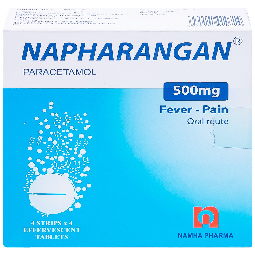 Hình ảnh Viên sủi Napharangan 500mg Nam Hà hạ nhiệt, giảm đau, điều trị sốt từ nhẹ đến vừa (4 vỉ x 4 viên) 